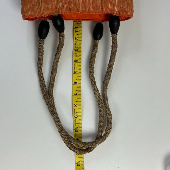 Orange Brown Natural Woven Wood Purse Tote Shoulder Bag Zip Closure - Picture 15 of 16